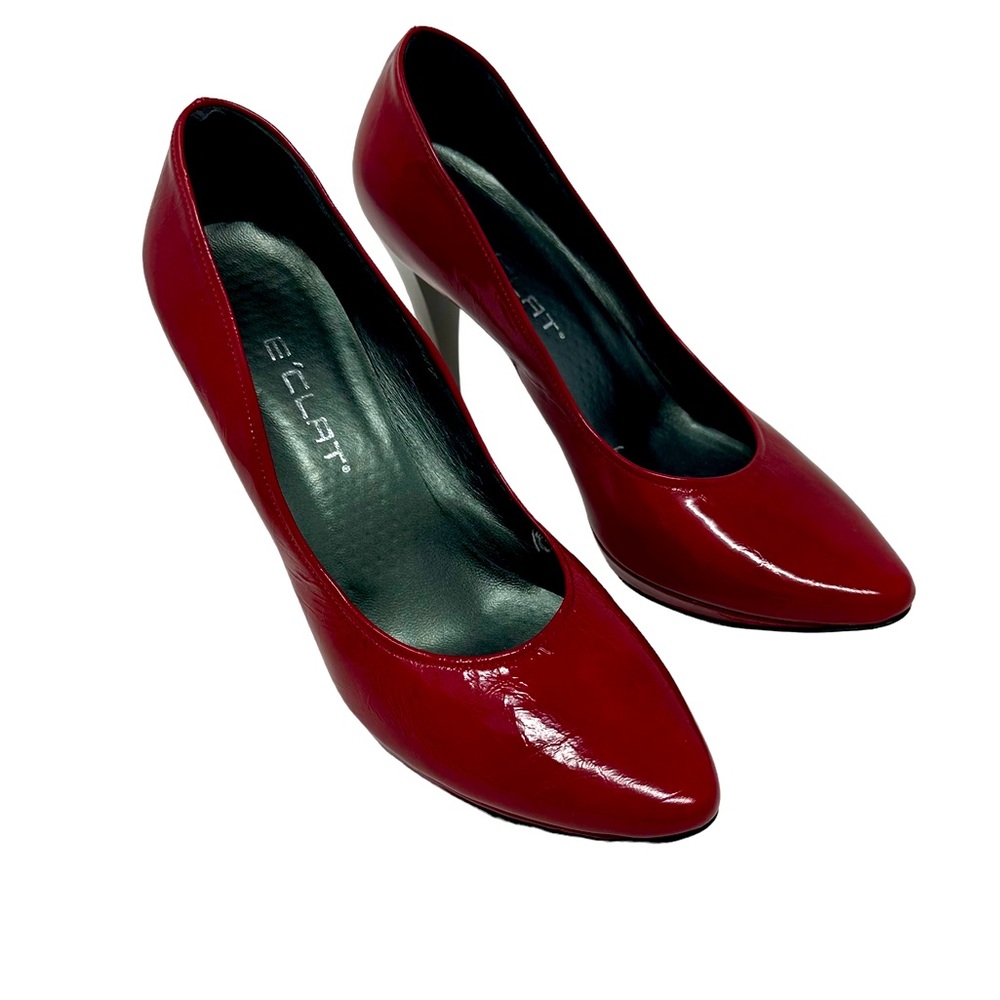 E’clat Designer Red Patent Italian Leather Heel Pumps Women Sz 38.5